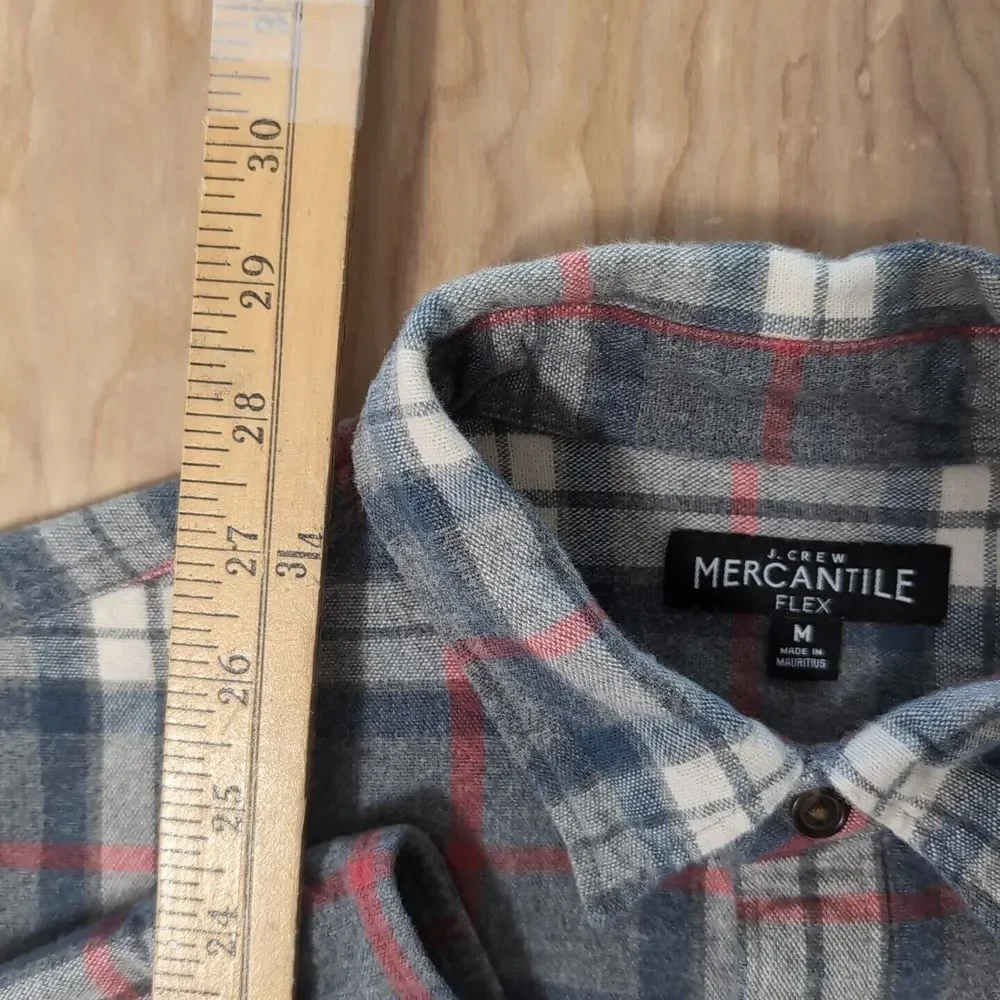 J. CREW Mercantile Flex Men's Med Navy Blue‎ & Red Gray Plaid Shirt Elbow Pads